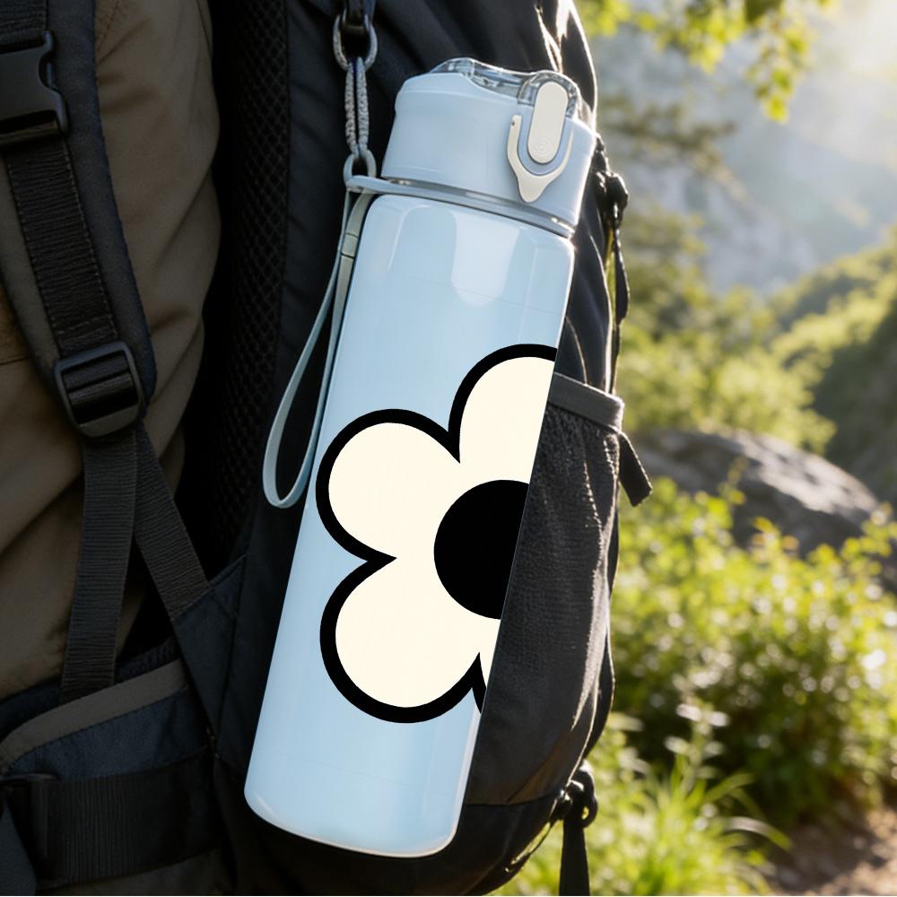 1PC Simple Five Petal White Flower 750ml Color Plastic Sports Water Bottle Leakproof Flip Straw Lid For Sports Office Home Use