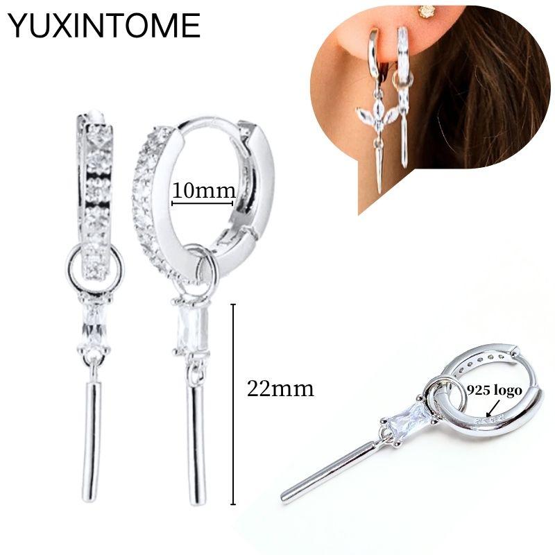 925 Sterling Silver Ear Needle Fashion Hoop Earrings White Crystal Luxury Women's Silver Earrings Wedding Women's Jewelry Gift