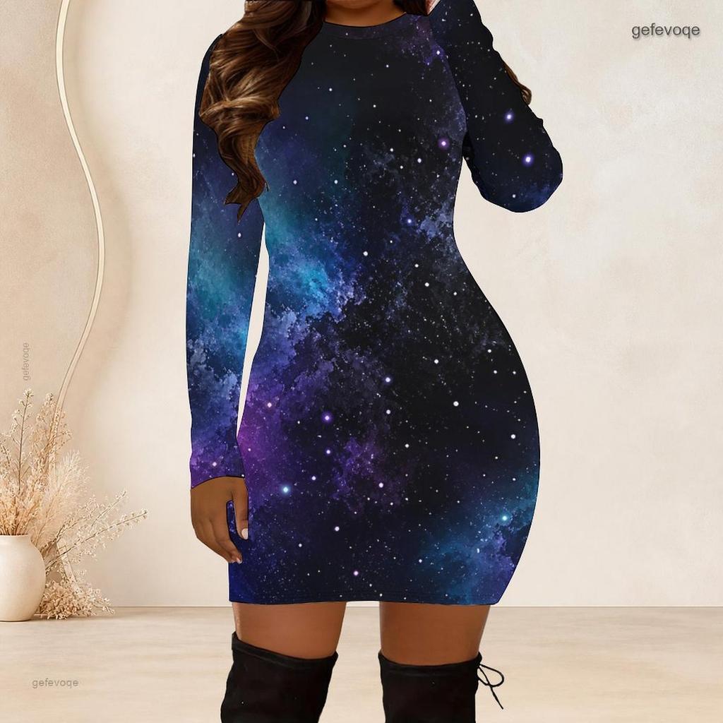 Plus Size Women Long Sleeve Slim Fit Bodycon Midi Dress Chic Daily Party Dress