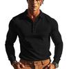 New Men's T-Shirt: Waffle Weave Casual Collared Button-Down Slim-Fit Long-Sleeved Polo Shirt