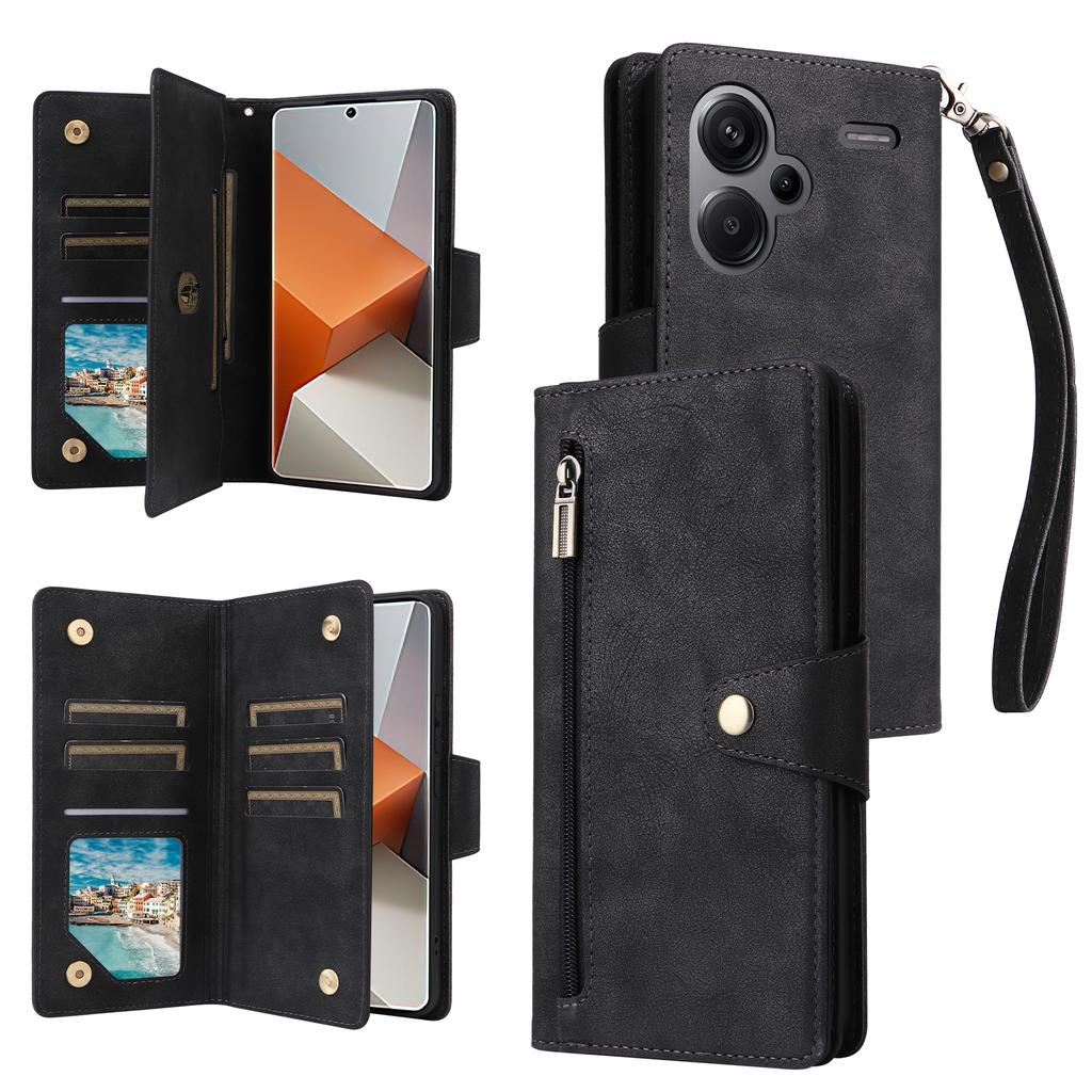 For Xiaomi Redmi Note 13 Pro+ 5G Case Rivet Decor PU Leather Wrist Strap Phone Cover