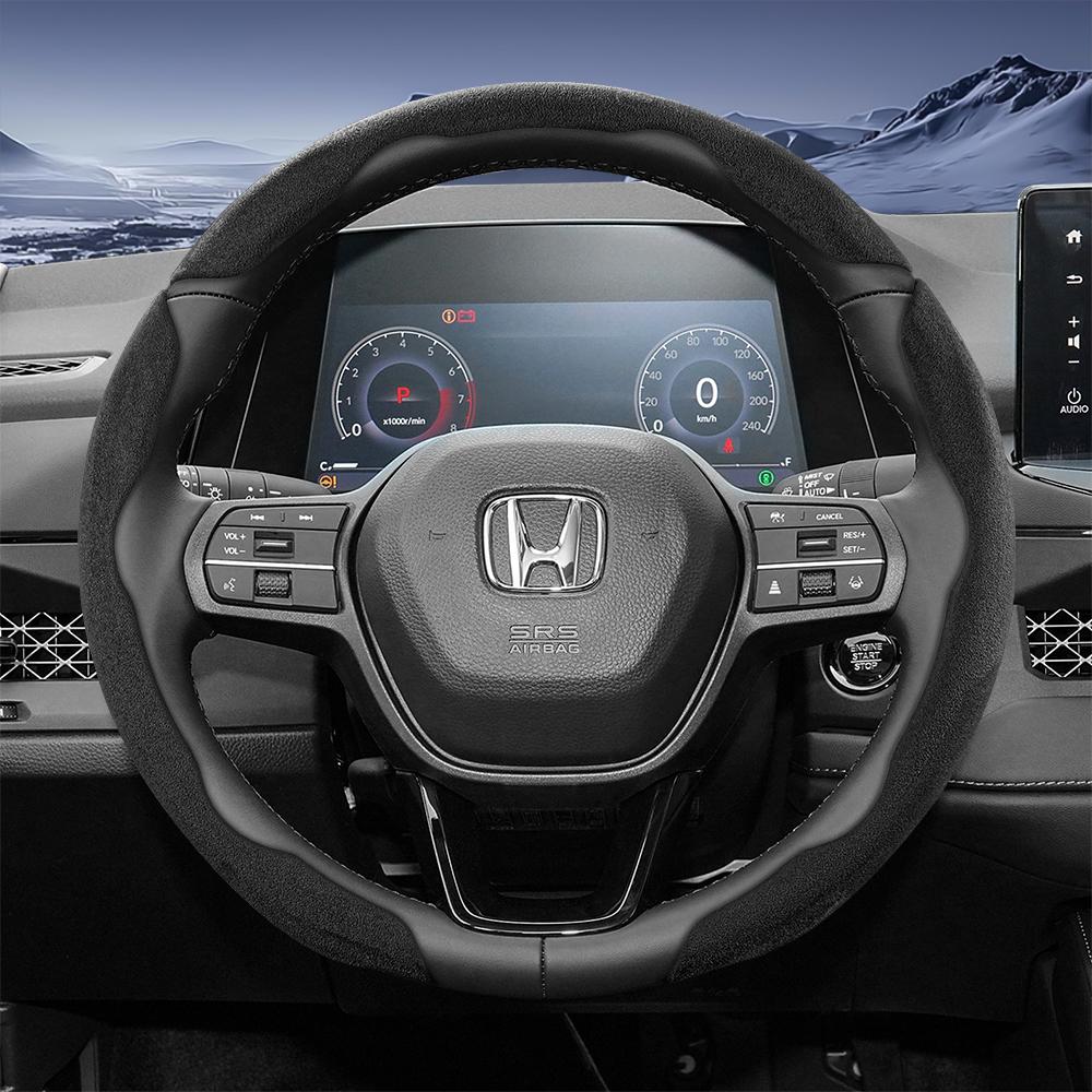 Suitable for Honda Sports Suede Steering Wheel Cover with Split Snap-On Design for Cr-V Civic Hr-V Zr-V Vezel City Amaze Fit Jazz Accord