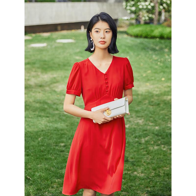 

Gejin Women s Elegant V-Neck Puff Sleeve A-Line Dress XL