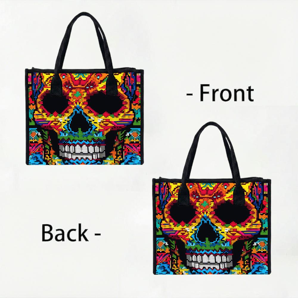Pixel Art Skull Pattern Tote Bag Fashion Casual Daily Shoulder Handbag for Streetwear