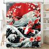 Japanese Red Fish Bath Curtainfloral Print Waterproof Shower Room Decor, Modern Style Home Decoration Wall Hanging Bathroom Cove