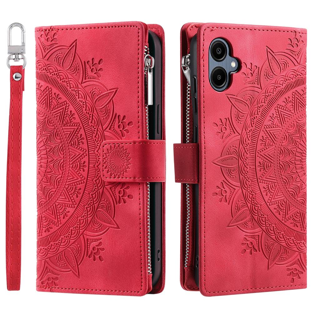 For Samsung Galaxy A07 5G/A07 4G Wallet Case Mandala Flower Pattern PU Leather Phone Cover with Wrist Strap