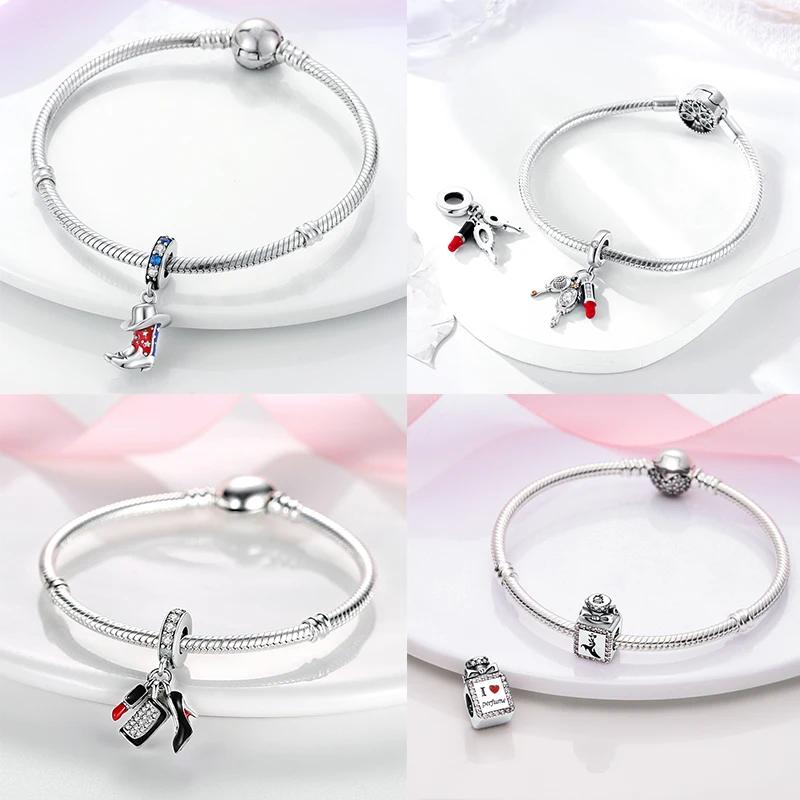 Copper Red High-Heeled Shoes Perfume Charms Fit Originalbracelet Charm Bead Necklace Diy Female Jewelry