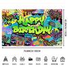 Hip Hop Birthday Banner 70.8x43.3 Inch Polyester Graffiti Colorful Party Decor with Music, Dance, Street Art Design for Birthday Parties, Hip Hop