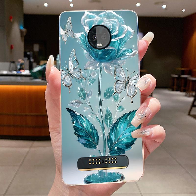 For Motorola Moto Z3 Play Case Clear Luxury Fashion Butterfly Flower Soft Silicone Phone Cover for Moto Z3 Play Transparent Case