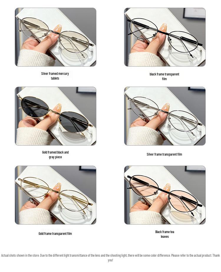 Ochelari Ovali Metalici Argintii pentru Femei, Aspect Inteligență Ridicată, Stil Old Money, Anti-Lumină Albastră, Miopie, Plano, Versiune Coreeană.