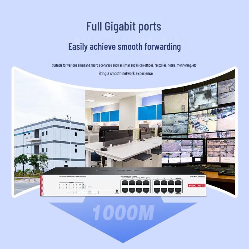 H3C S16G-P-U 16-Port Gigabit PoE Cloud Managed Switch