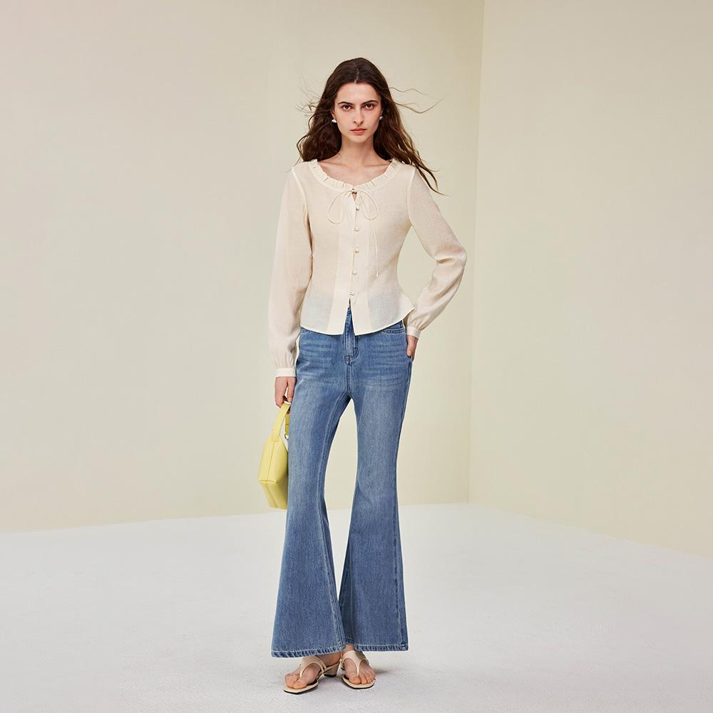 Waiwaiaiem Yy_Sense Lace Collar Tencel Blouse