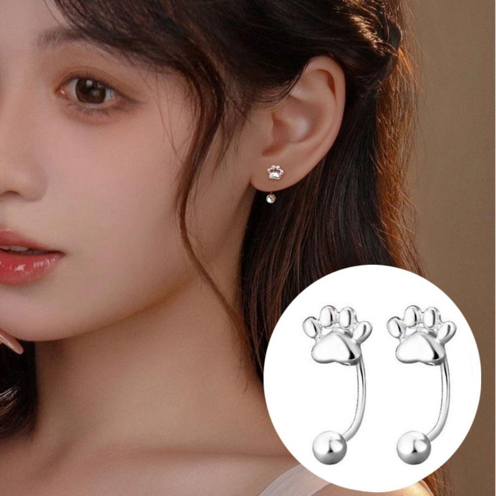Silver Cat Earrings Korean Style Cat Paw Earrings Kitten Stud Earrings  Ear Accessories