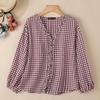 ZANZEA Women Casual V-neck Plaid Print Loose Long Sleeve Blouse
