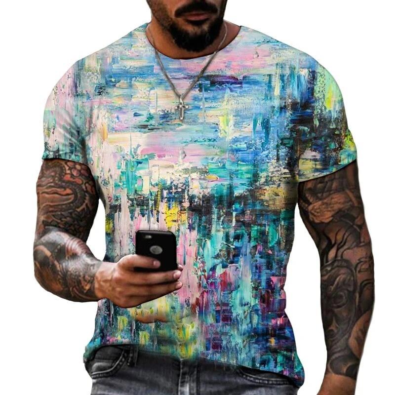 Mote Joint Graffiti Art Herre T-skjorte Hip Hop Casual Harajuku Trykte T-skjorter Ny Personlighetstrend Rund Hals Farge Topper