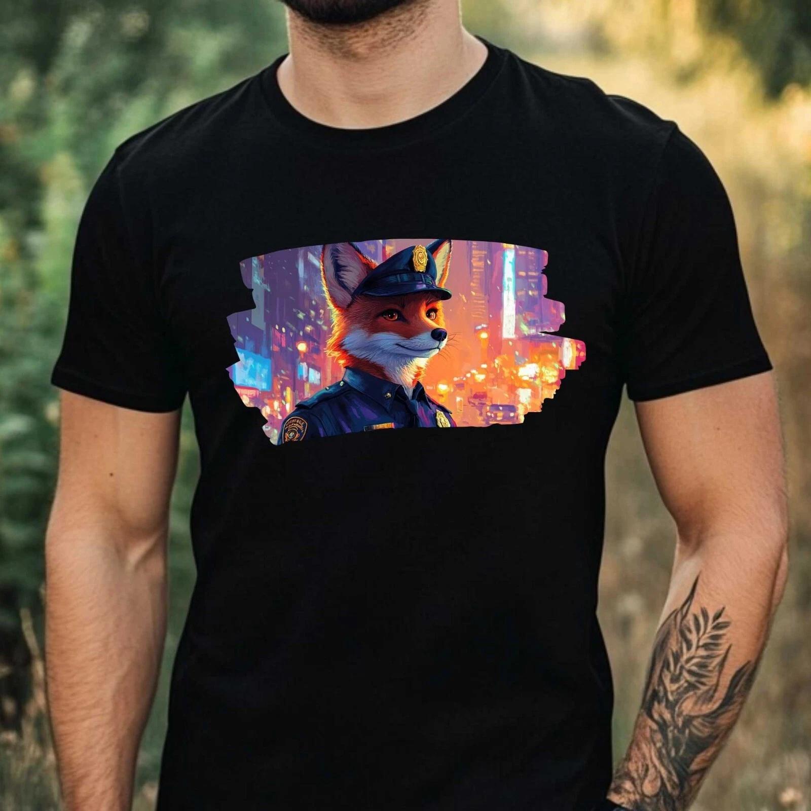 T-Shirt Herren Fuchs als Polizist Motiv Baumwolle Größe XS bis 5XL XXL