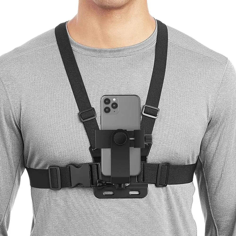 1 set Adjustable Phone Clip Holder With Chest Strap Fixation Bracket for Sport Camera Mobile Phone Camera Black Holder Accessory