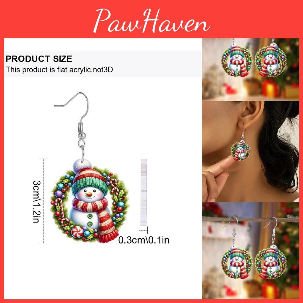 Christmas Acrylic Snowman Earrings With Silver Needle For Seasonal Gift Present