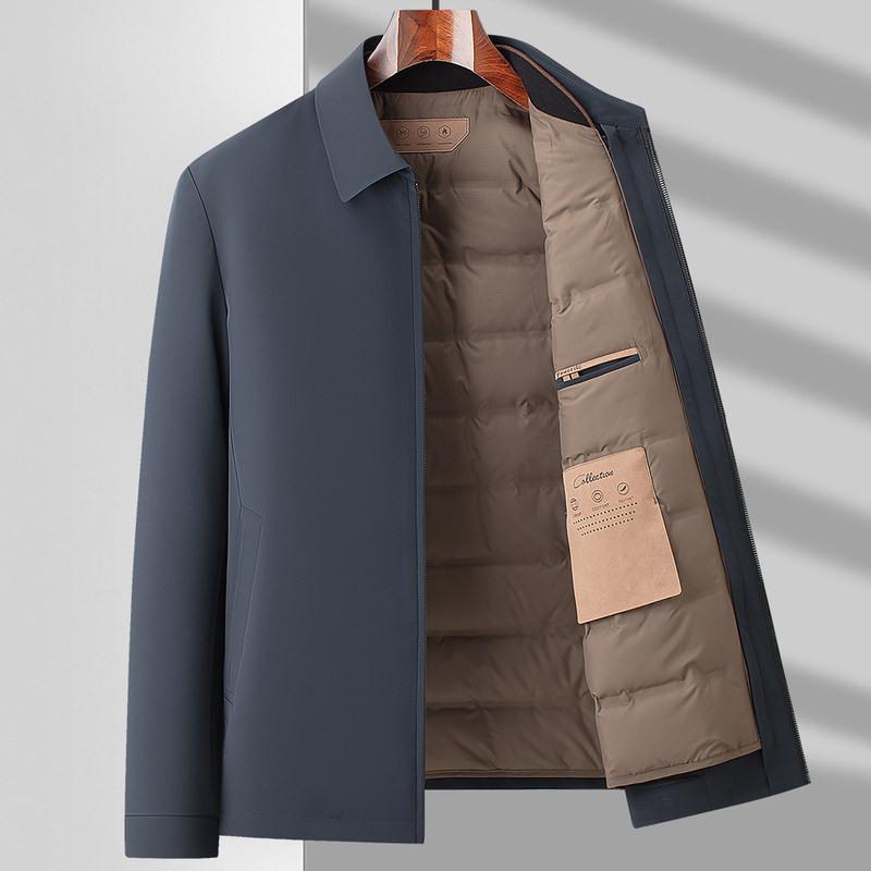 New Winter Goose Down Jacket for Middle-aged and Elderly Men with Removable Liner, Thickened Warm Winter Lapel Jacket