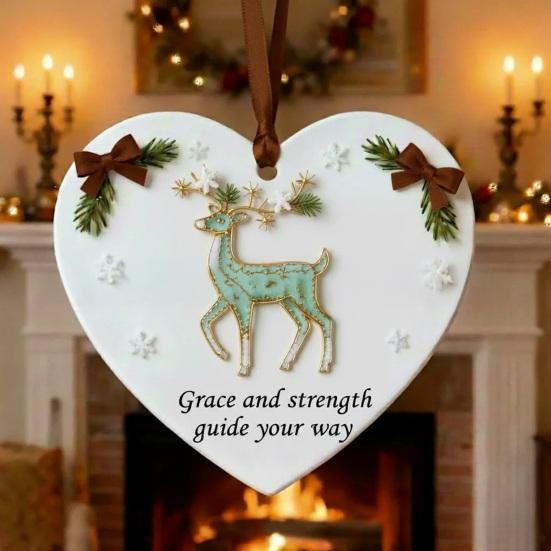 Heart Shaped Christmas Ornament Heartfelt Feather/Dragonfly/Deer/Flower Christmas Decoration Inspirational Acrylic Keepsake for Tree Holiday Decor