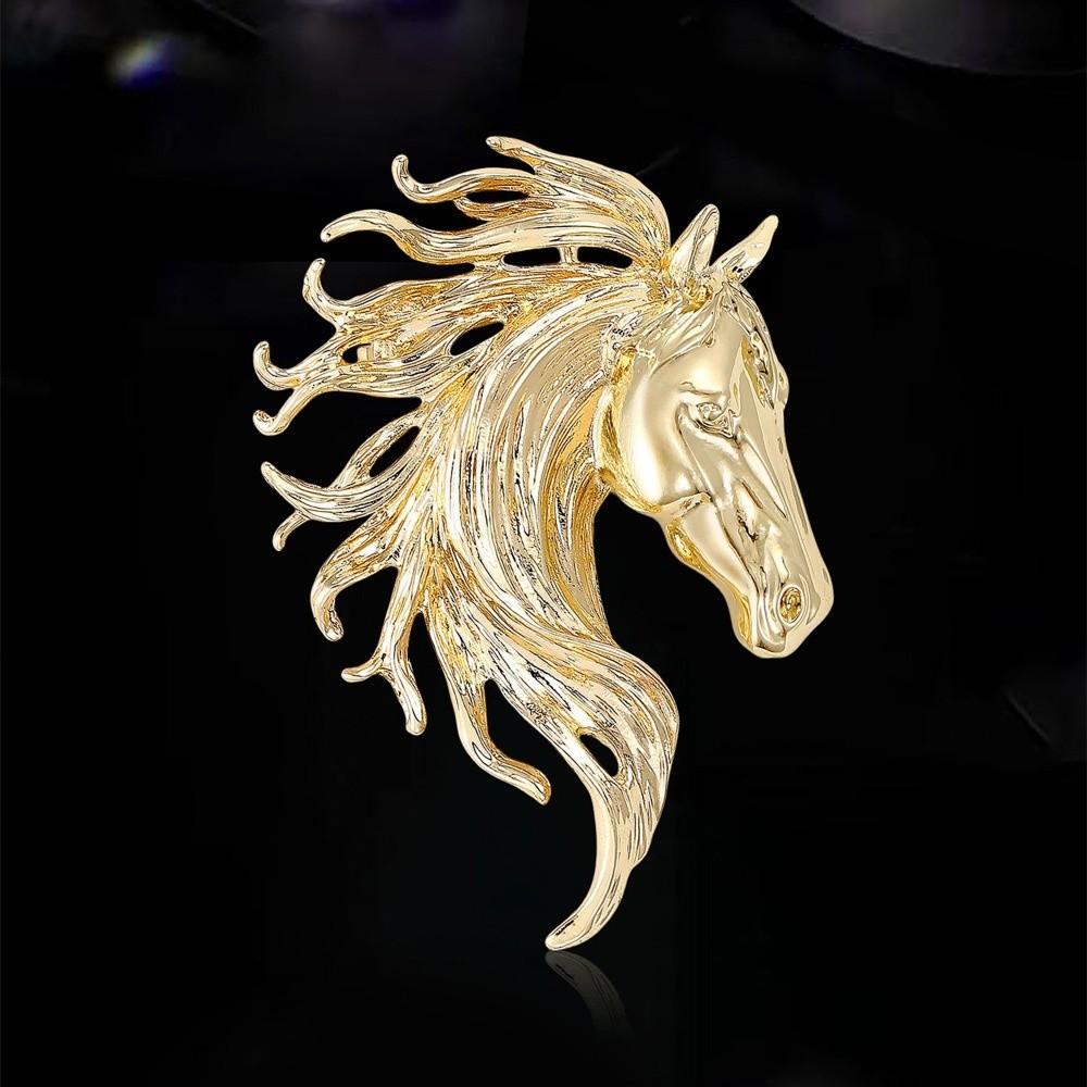 Glossy Horse Head Brooches Luxury Metal Badge Pin Classic Zodiac Animal Pins  for Women