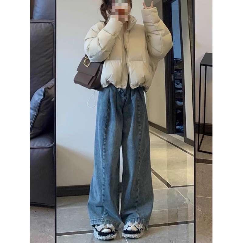 Women s High-Waisted Wide-Leg Retro Jeans - Pleated, Loose, Straight, Floor-Length M