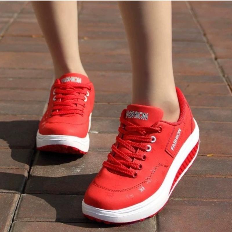 Ladies Casual Sports Shoes Breathable Comfortable Wedge Heel Thick Sole Sneakers Lace-up Shoes