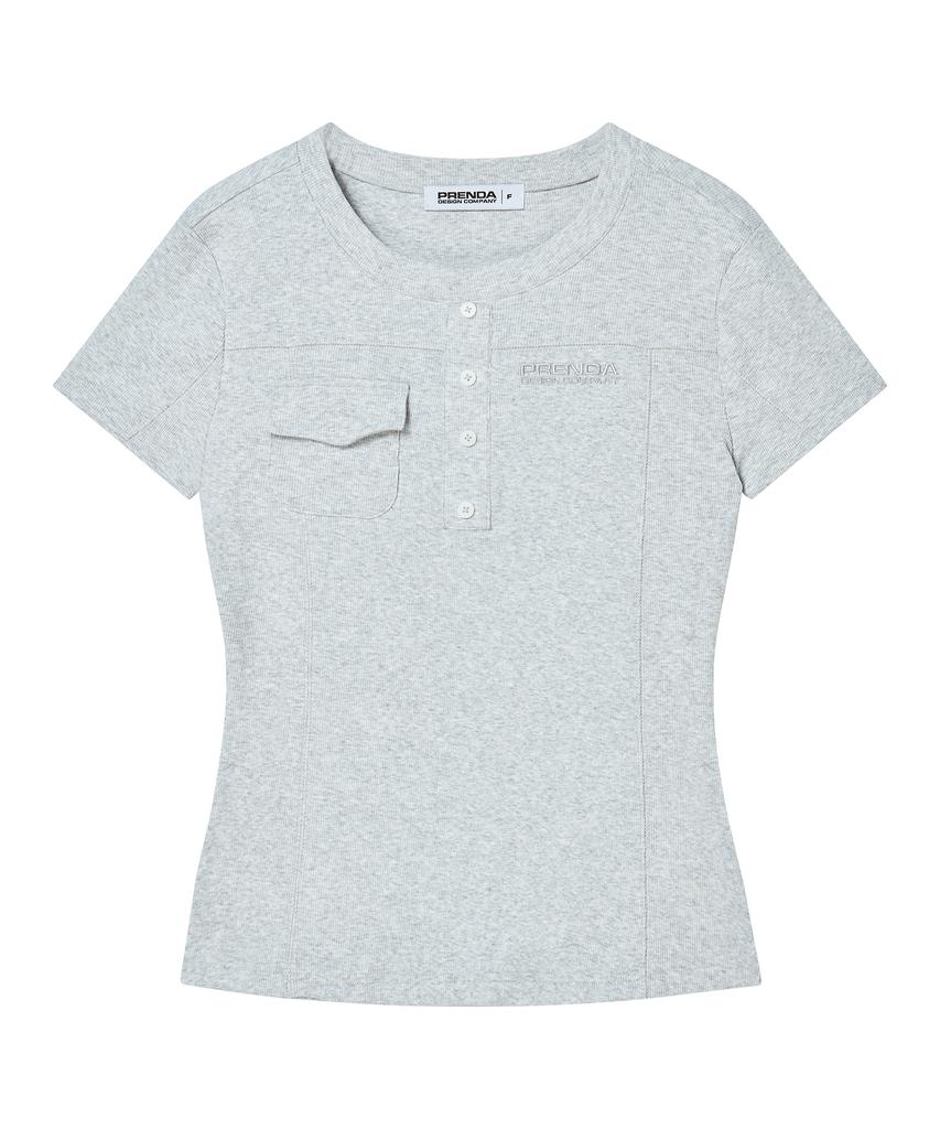 PRENDA Pocket Button Short Sleeve Gray