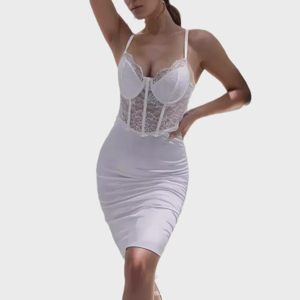 European-American Style Sexy Lace Suspender Dress with Underwire and Slimming Fit