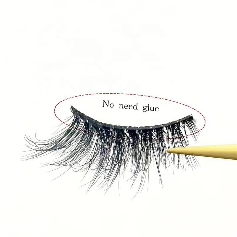 Clear Glue Super Fine Soft Band False Eyelashes Slef Adhesive Sticky Handmade Press on Strip Half Lashes