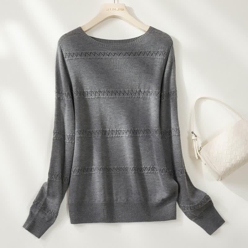 Women s Washable Mulberry Silk Blend Hollow-Out Knit Shirt M