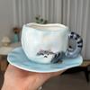Coffee Mugs Set with Saucer Cute Cartoon Cat Shaped Cup Gifts for Women for Birthday Tea 300ML Ceramic Cup