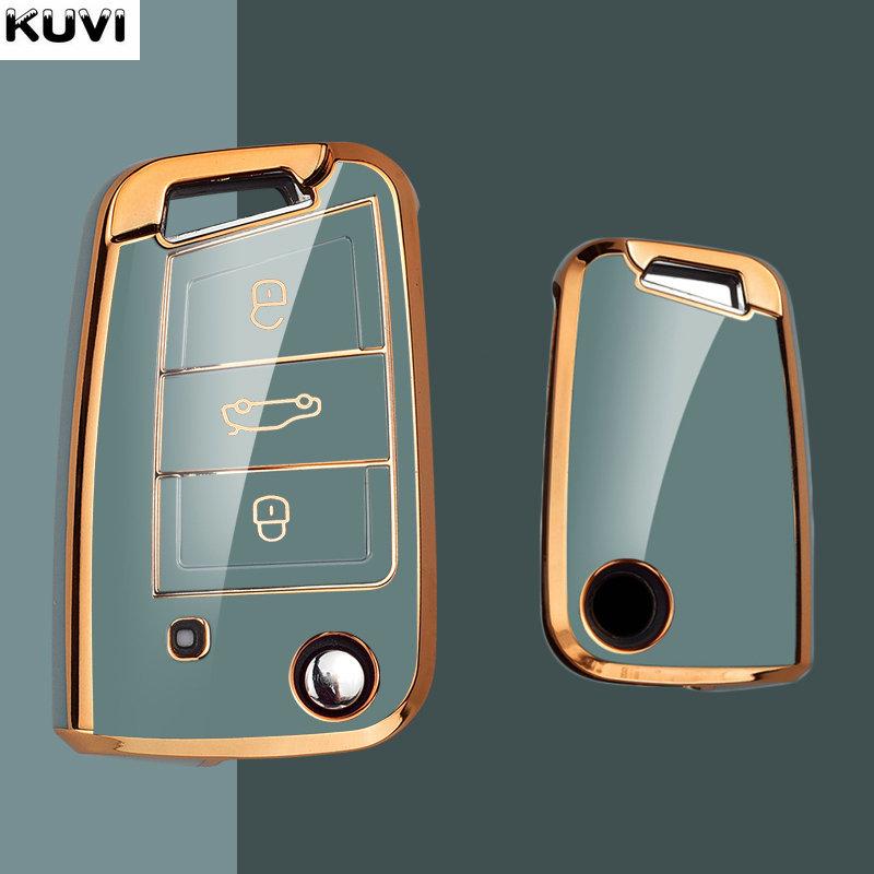 TPU Bilnøkkeldeksel Skall Fob For VW Volkswagen Golf 7 MK7 Tiguan MK2 For SEAT Ateca Leon FR 2 Ibiza For Skoda Octavia