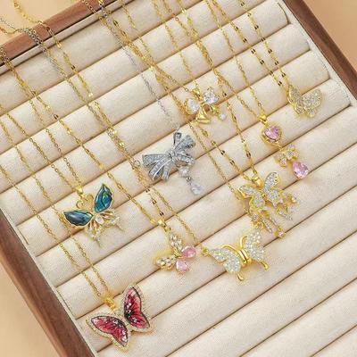 Butterfly Necklace with Color-Retaining Zircon - Fashionable, Versatile Women's Jewelry Accessory.