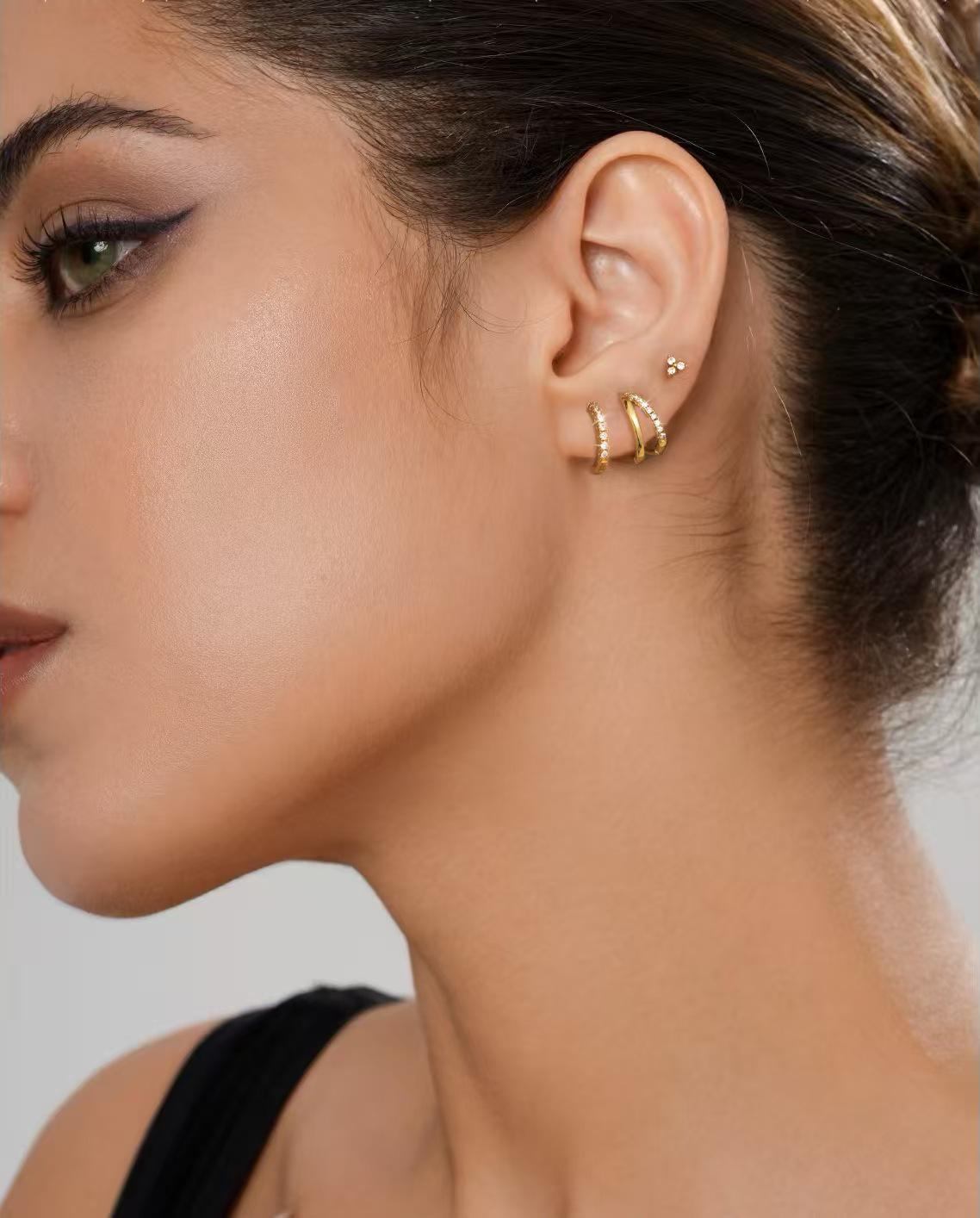 

Tri-Petal Gold-Plated Brass Zirconia Earrings Set for Women