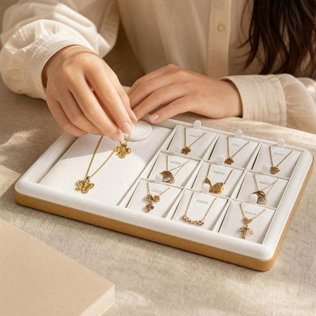 Soft PU Jewelry Display Tray Sleek Rectangular with Raised Border