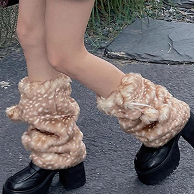 New Winter Faux Fur Plush Deer Leg Warmers Kawaii Furry Boots Socks Cover Punk High Boots Socks Performance Costume Leg Warmers
