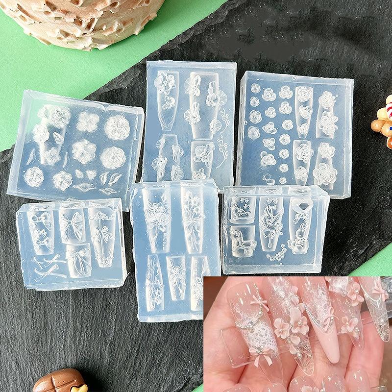 3D Flower Silicone Nail Mold Sweet Bow Rose Nails Templates DIY Nail Art Decorations Stamping Plates Manicure Design Tools