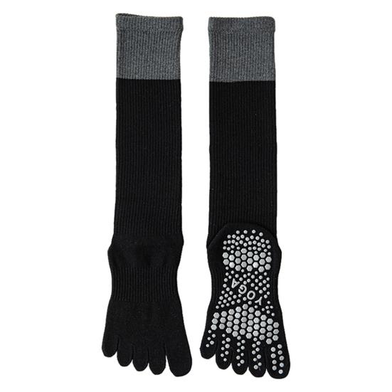 Five Toe Yoga Socks Women Breathable Cotton Knee High Socks Non Slip Sports Socks with Grips for Fitness Dancing Pilates Exercise