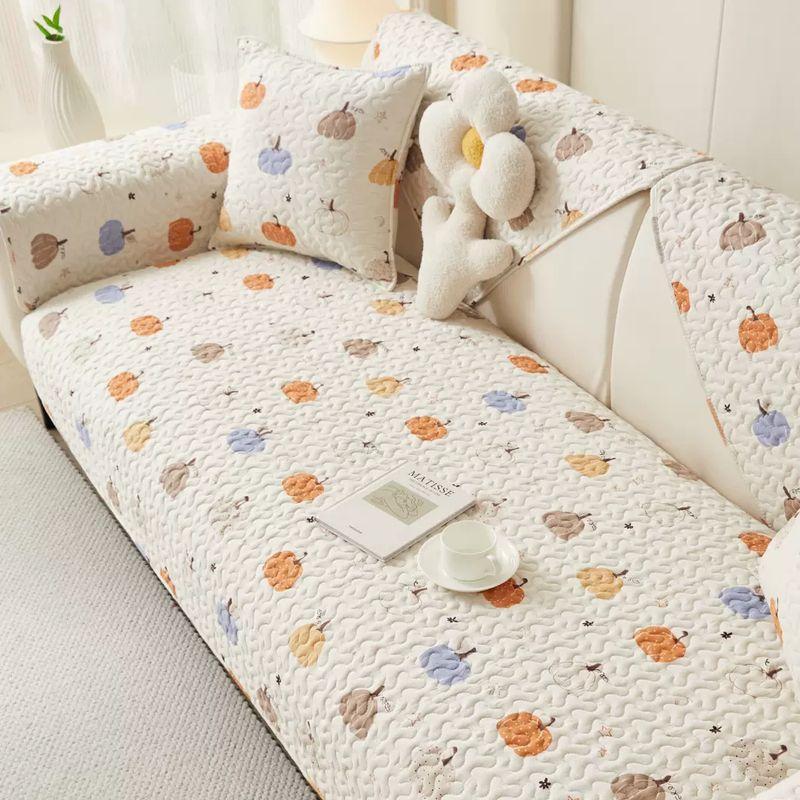 

American Idyllic Cotton Sofa Cushion All Year Round Neutral Non-Slip Seat Cushions Pure Cotton Fabric Sofa Cover Cover Towel Pumpkin 70*70cm(Leaflet)