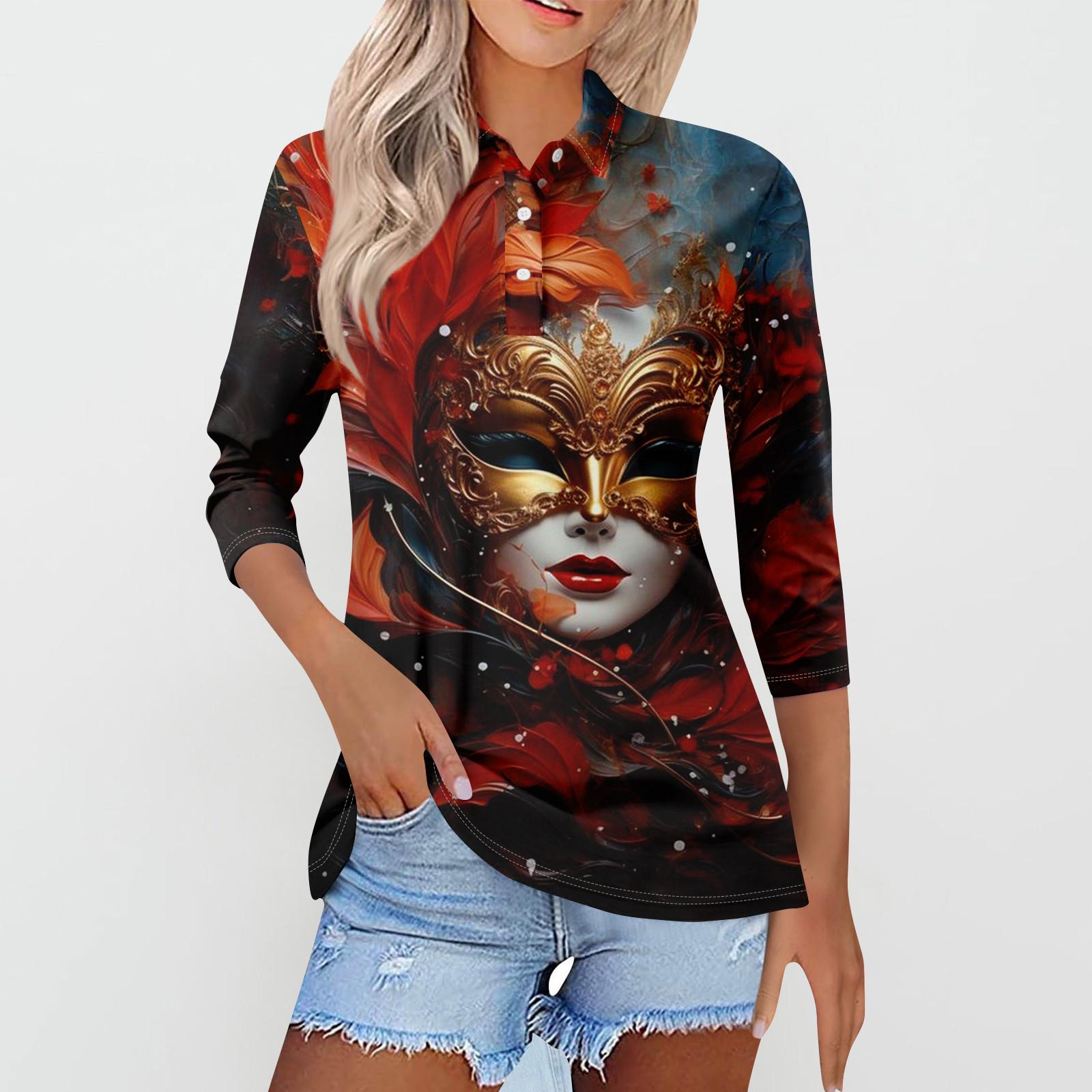 

Женская модная повседневная рубашка с короткими рукавами 3/4 с лацканами и принтом, женские топы на пуговицах L