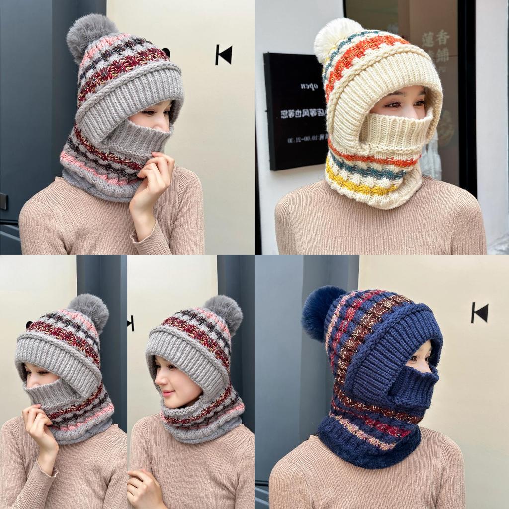 Knitted Winter Hat With Face Mask And Ear Cover For Women And Girls