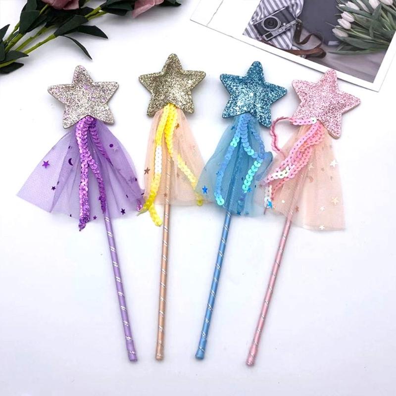 4x/set Nice Princess Wand Girls Star Wand Toy Dress-up Cosplay Prop Costume Supplies Birthday Party Favor Gifts for Kids