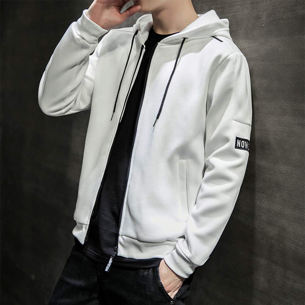 Autumn Thick Solid Color Long Sleeve Hooded Stylish Coat for and Size L [foveitaa] Men's Hoodie, Zip-Up Hoodie, Sweatshirt, Coat, Top, Zip-Up Spring,