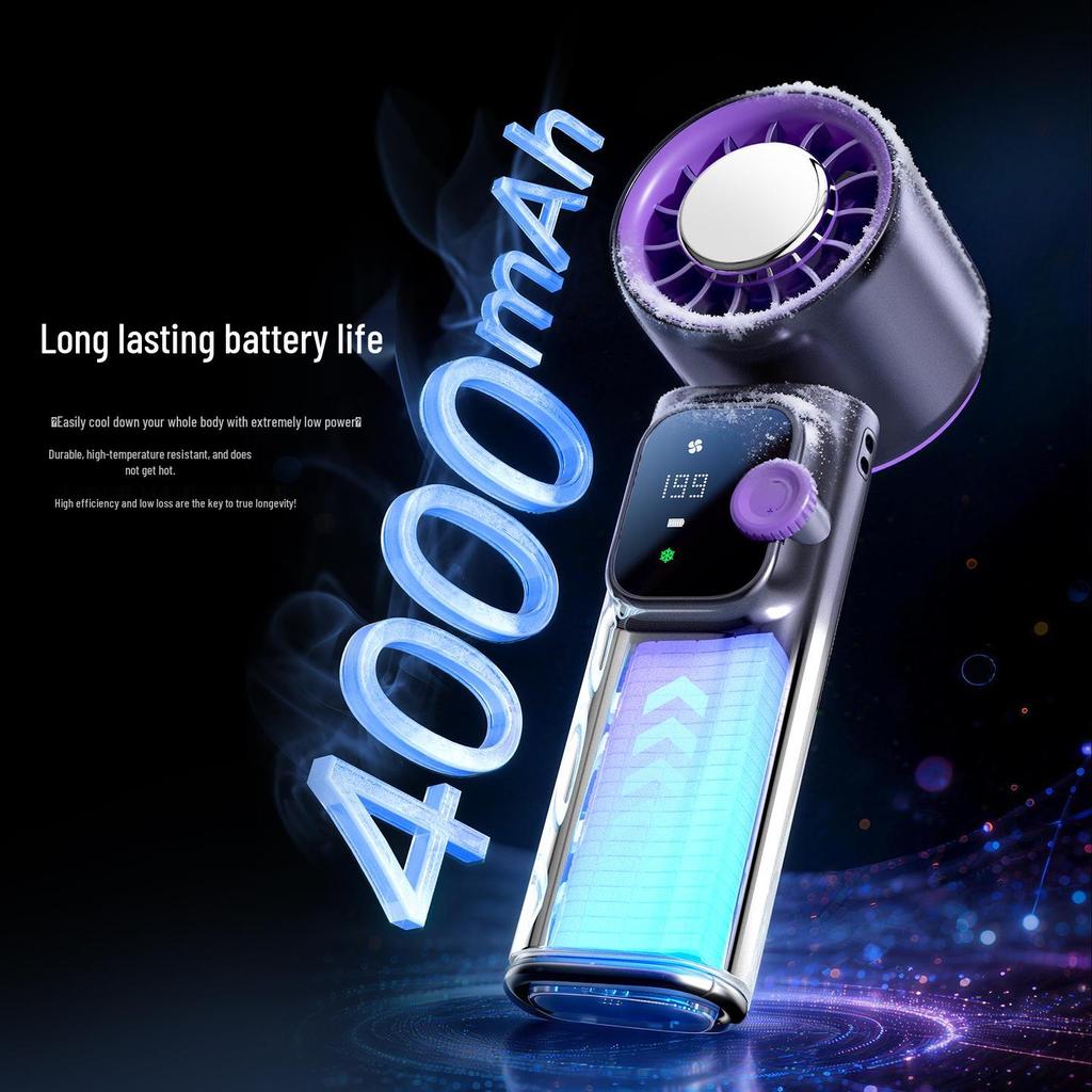 Portable High-Speed Cooling Handheld Fan with Strong Airflow, Long Battery Life, Foldable Neck, Digital Display, and Ice Pack Feature