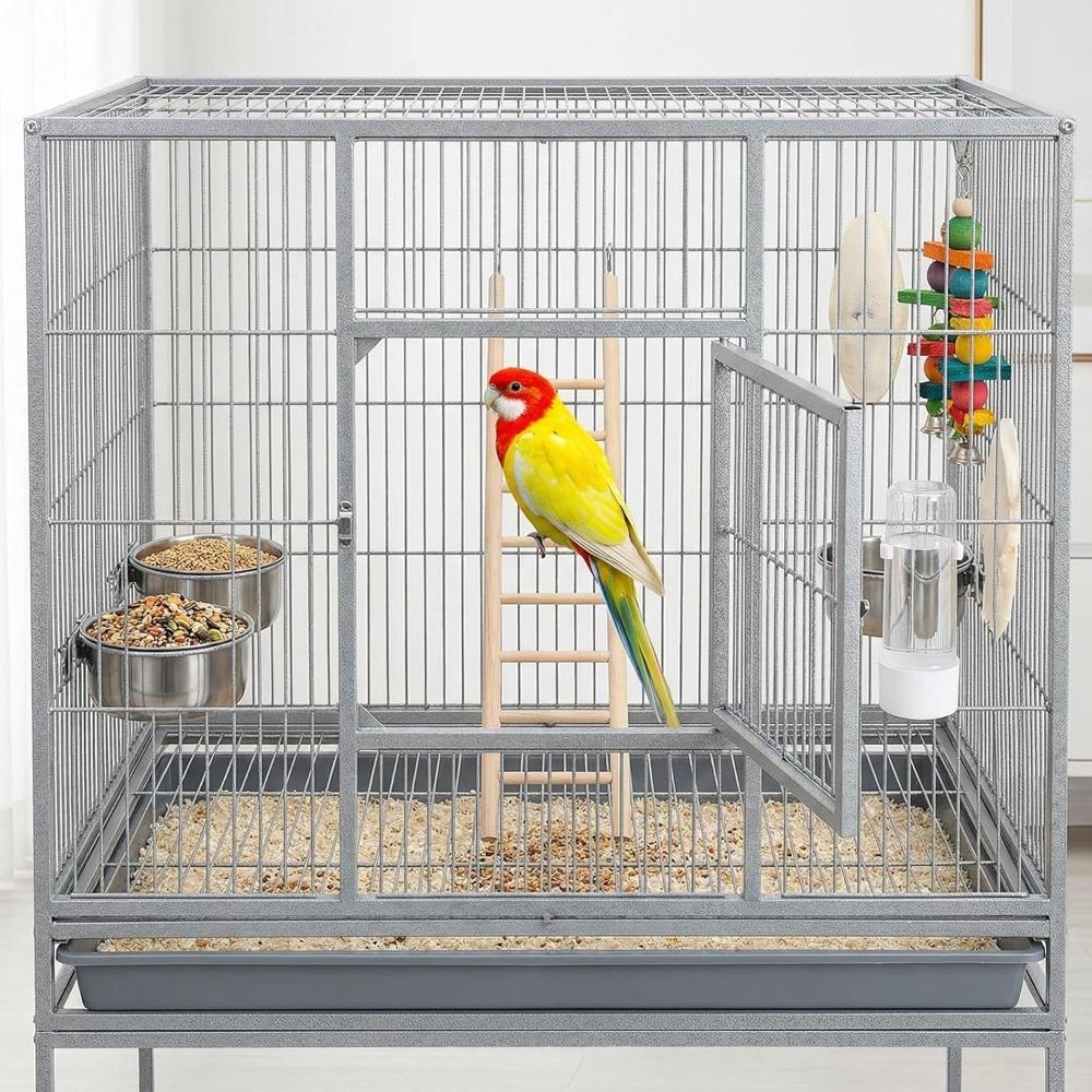 Natural Wooden Bird Ladder Parrot Climbing Toy with Hooks for Cage, Hanging Step Stairs for Parakeets, Cockatiels, Lovebirds & Small Birds Exercise