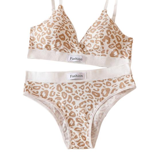 

Комплект женского нижнего белья из 2 шт./компл., комплект нижнего белья с леопардовым принтом, регулируемый ремень, бесшовный беспроводной комплект с чашкой 3/4, мягкие эластичные антисептические трусики, бюстгальтер хаки