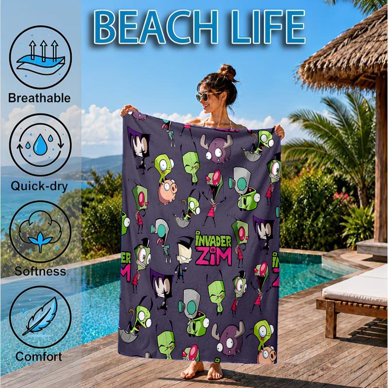Alien Invasion Pattern Beach Towel, Microfiber Beach Towel, Perfect For Pool, Beach, Travel, Home Decor Beach Party Fan Gifts