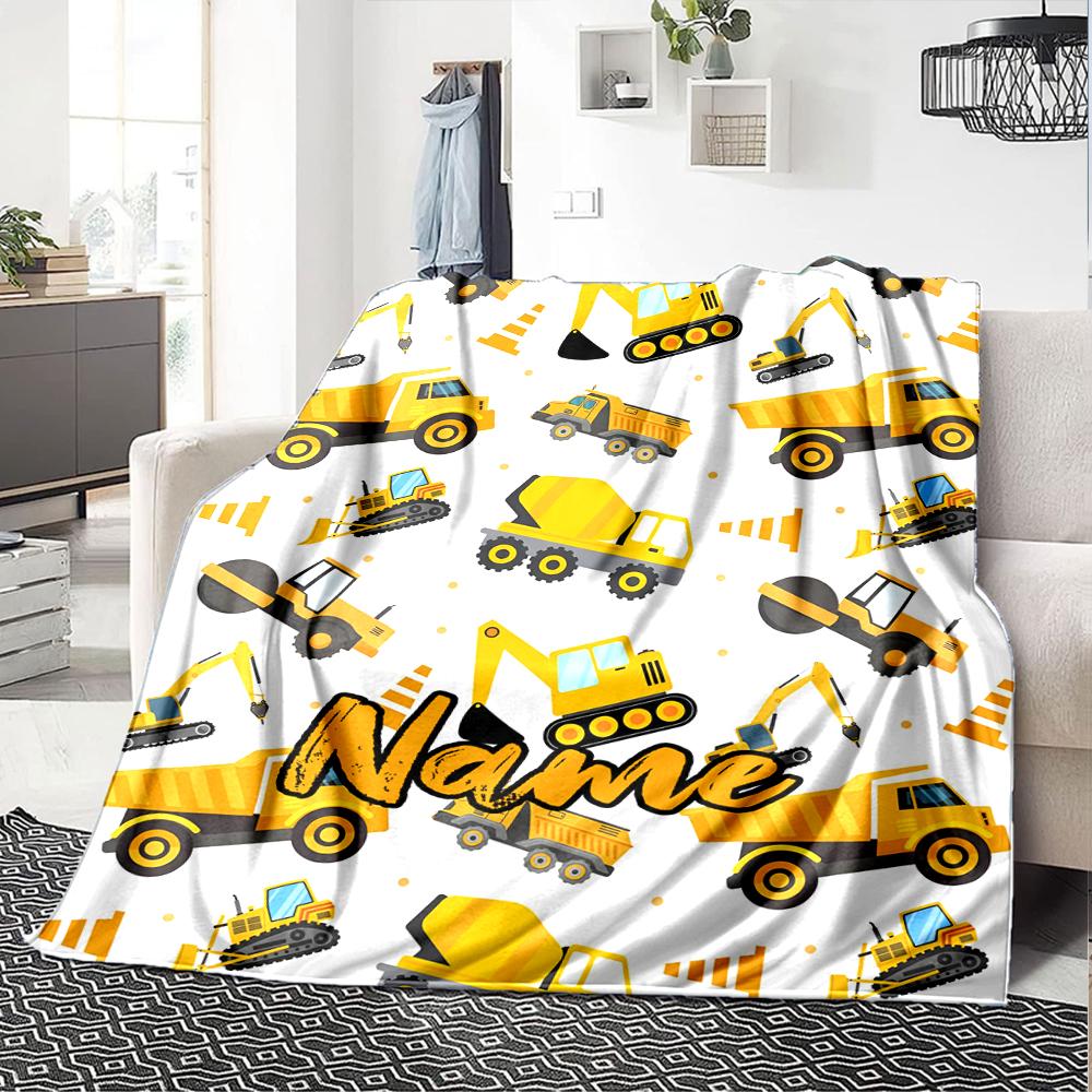 Custom Name excavator Theme Printed Blanket - Perfect for Couch, Bed, Travel & Outdoor Use | Machine Washable, Cozy & Durable.