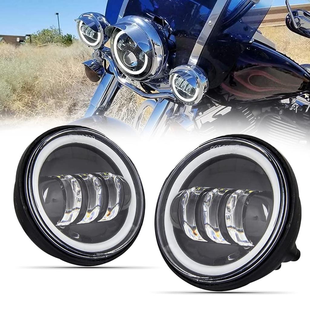 VOSICKY Harley-Davidson Motorcycle Universal Modification LED Fog Lights Auxiliary Lights with Angel Eyes 4.5-inch DC 12V/24V 30W High Brightness IP67